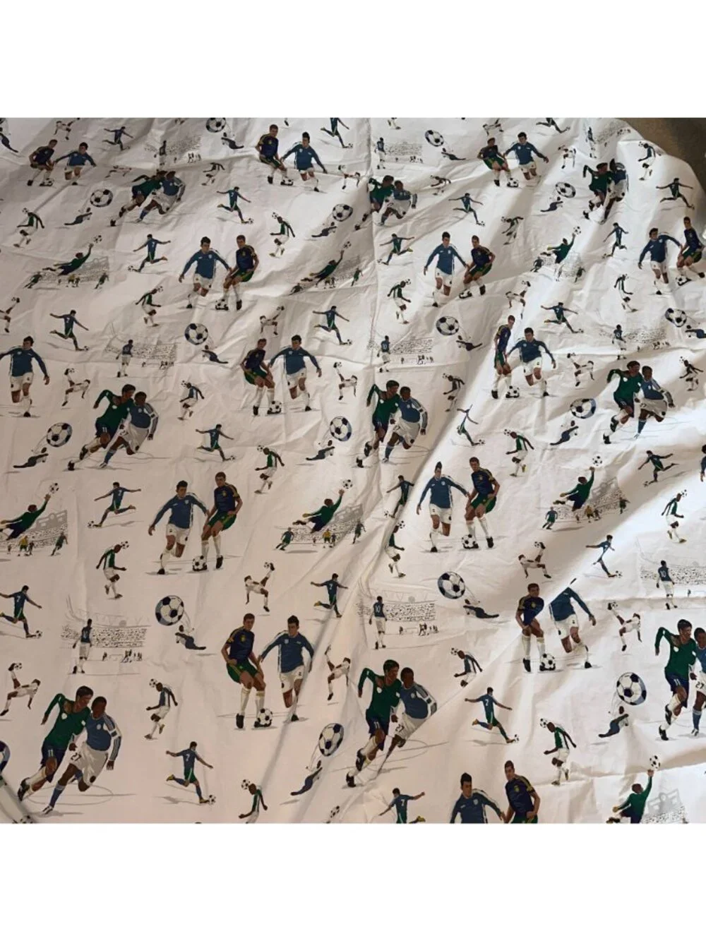 Pottery Barn Kids Full Size Flat Sheet Soccer Futbol Boys Sports Bedding Blue